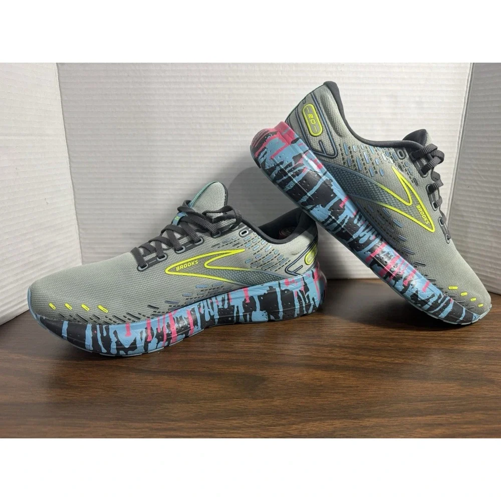 Brooks Glycerin 20 Mens Running Shoes 11.5 Grey Blue Pink Paint Drip 1203691B492